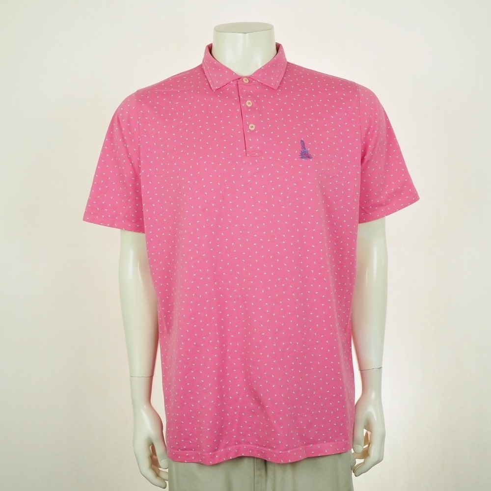 B.Draddy USA Golf Polo Shirt Mens Large Pink Pima Cotton AOP Print Performance